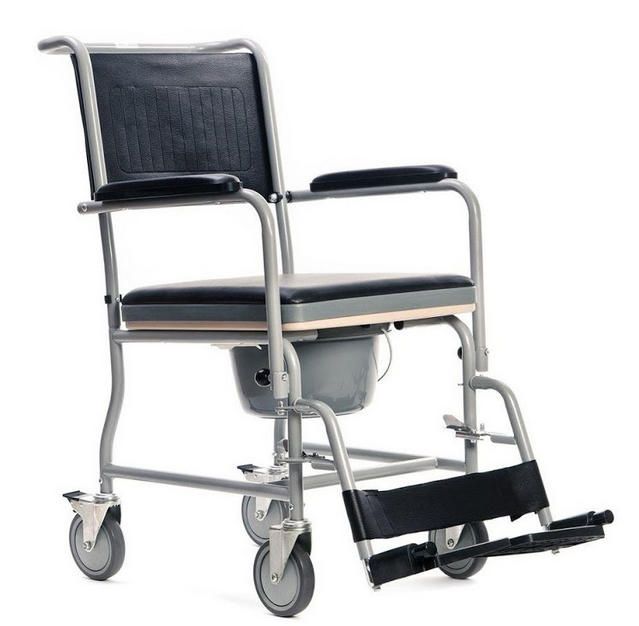 Кресло туалетное складное на колесиках, с подпорками для ног VCWK2